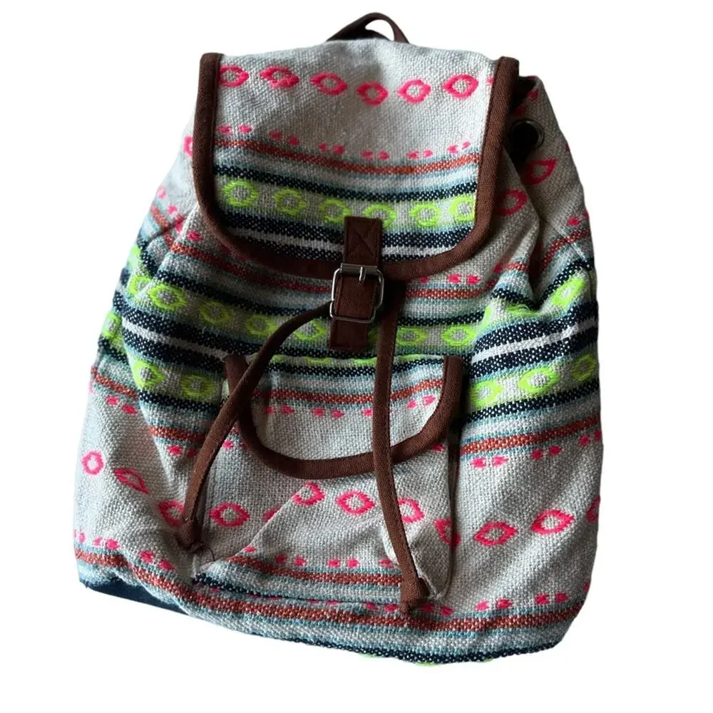 Boho Mini Backpack, Aztec Pattern Drawstring Bag, Festival - Picture 6 of 6